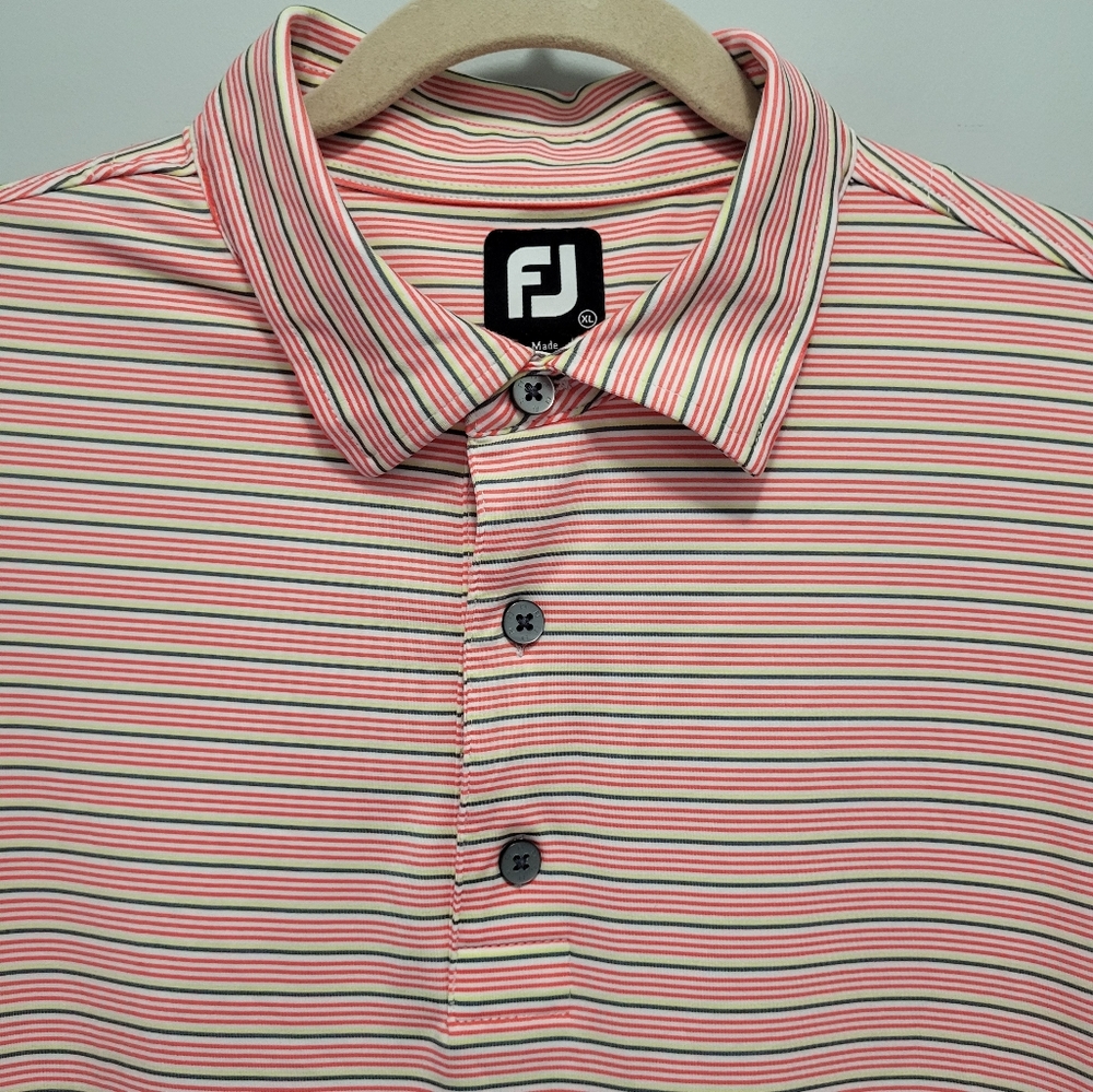 FootJoy Short Sleeve Striped Stretch Polo Golf‎ Shirt Mens Size XL Coral …